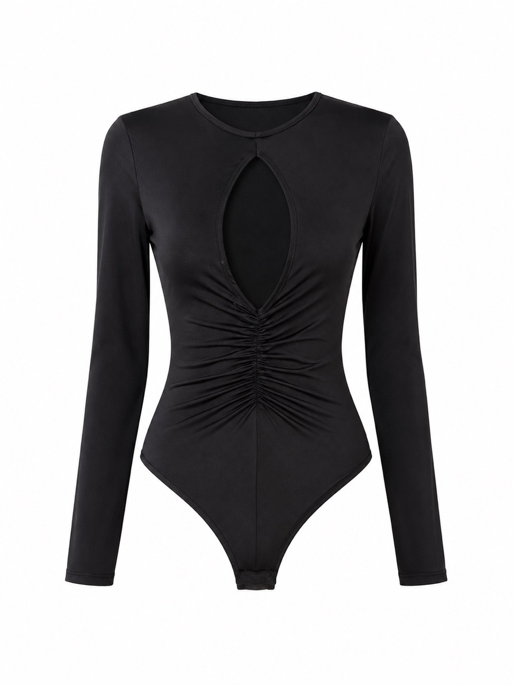 NWT BLACK LONG SLEEVE RUNCHED BODYSUIT WITH CENTER KEY HOLE